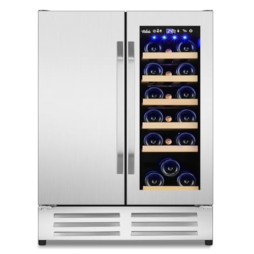 Velieta 24 Inch Wine and Beverage Refrigerator, Dual Zone Wine Beverage Cooler, Built-in/Freestanding Beer and Wine Fridge with a Powerful Compressor, 20 Bottles and 88 Cans Capacity