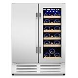 Velieta 24 Inch Wine and Beverage Refrigerator, Dual Zone Wine Beverage Cooler, Built-in/Freestanding Beer and Wine Fridge with a Powerful Compressor, 20 Bottles and 88 Cans Capacity
