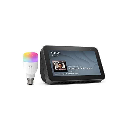 Book Cover All new Echo Show 5 (2nd Gen, Black) Combo with Mi LED smart color bulb