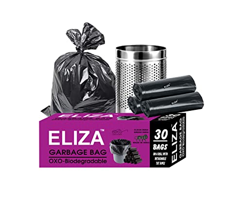 Book Cover ELIZA Black Disposable OXO-Biodegradable Garbage Bags/Dustbin Bags/Trash Bags Medium Size 30 Bags Per Roll (19 x 21 Inches) (black) Pack Of 3 Roll (90 Bags