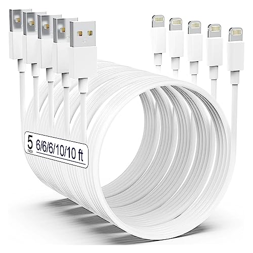 AZMOGDT Apple MFi Certified iPhone Charger 5pack [6/6/6/10/10FT] Long Lightning Cable Fast Charging Cord iPhone Charging Cable for iPhone 14/14 Pro/Max/13/12/11 Pro Max/XS MAX/XR/XS/X/8/Plus