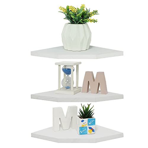 Joiishom Corner Wall Shelf Set of 3, Floating Corner Shelves, Rustic Wood Wall Storage Display Shelves for Living Room Bedroom Bathroom Kitchen