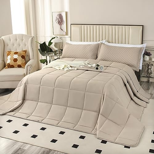 SOULOOOE 128x120 Oversized King Plus Comforter, Extra Large King Size Quilts 3 Pieces Lightweight Reversible Down Alternative Comforter for All Season with 8 Corner Tabs