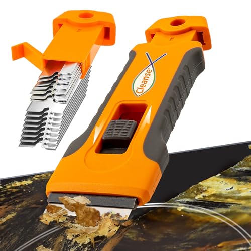 Razor Blade Scraper with 15 Spare Replacements - Glass Stove Top, Oven, Cooktop Scraper for Easy & Safe Cleaning, Decal & Sticker Removal, Non-Scratch, Comfortable Grip, Perfect for Home & Auto Use