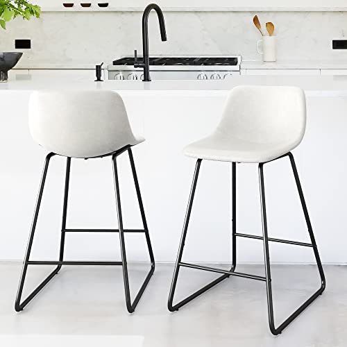 Leather Barstools Set of 2, Bar Stools, Modern Counter Height Stools with Back and Metal Legs