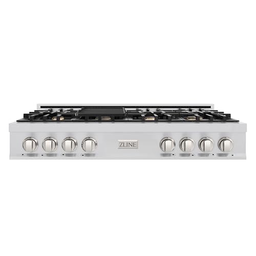 ZLINE 48 in. Classic Gas Rangetop with 8 Brass Burners and Porcelain Cooktop in Stainless Steel (RT-BR-48)
