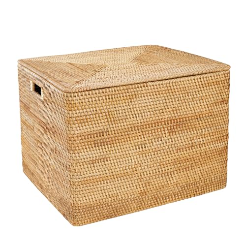 FIYAMMY Rattan Basket With Lid Rectangle Lidded Basket For Storage Rattan Box(15.3' L×11.4'W×9.5'H)…