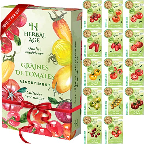 HERBAL AGE Kit De Culture De Tomates, 14 Variétés De Graines Anciennes, +900 Graines De Tomates Pour Votre Jardin Intérieure Et Extérieure À Planter, Cadeau De Jardinage Pour Homme, Femme, Enfant