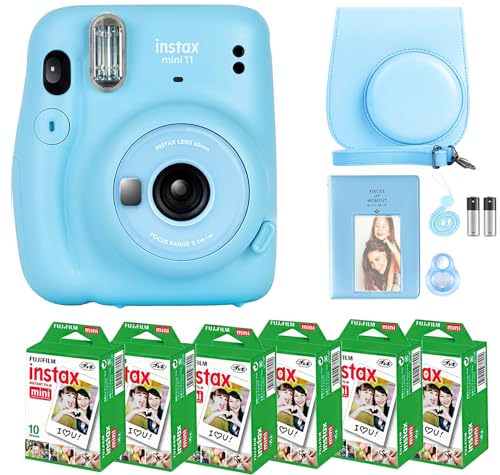 Fujifilm Instax Mini 11 Camera with Fujifilm Instant Mini Film (60 Sheets) Bundle with Deals Number One Accessories Including Carrying Case, Selfie Lens, Photo Album, Stickers