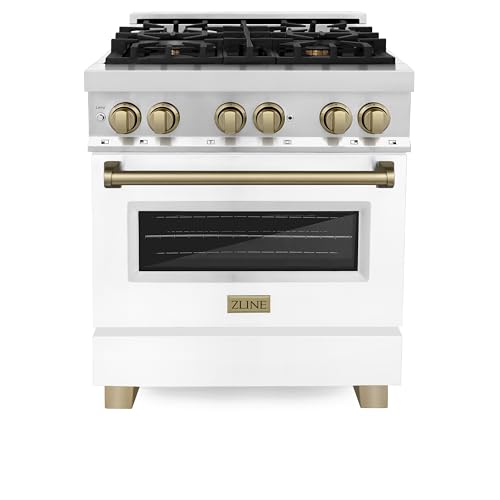 ZLINE Autograph 30" Legacy Dual Fuel Range w/ 4 Burners & White & Bronze Accents (RAZ-WM-30-CB)