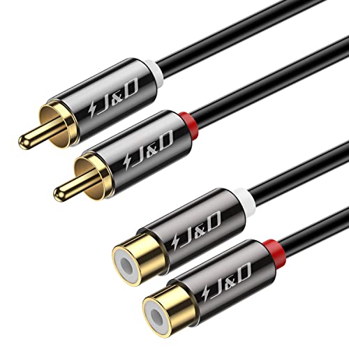 J&D 2 RCA Extension Cable, RCA Cable, Gold Plated Copper Shell Heavy Duty 2 RCA Male to Female Stereo Audio Extension Cable