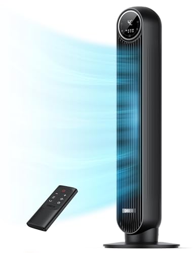 Dreo 28dB Silent Tower Fan, 25ft/s Velocity Electric Cooling Fan with Remote Control 90° Oscillating 4 Speeds 4 Modes 8H Timer LED Display, Quiet Standing Bladeless Floor Fans for Bedroom, Nomad One