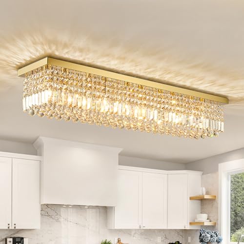 Siljoy Rectangular Gold Crystal Chandelier for Dining Room