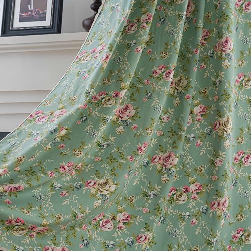 ENJOYBRIDAL Floral Curtains Boho Tassel Drapes Farmhouse Rod Pocket Semi-Blackout Window Curtain Panels