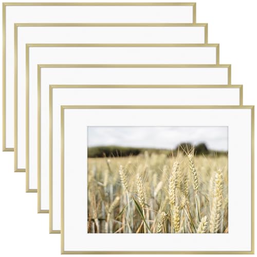 Golden State Art Picture Frame - Aluminum Photo Frames With Mats and Real Glass Cover - Elegant Minimalist Wall Gallery Frames for Home or Office Decor