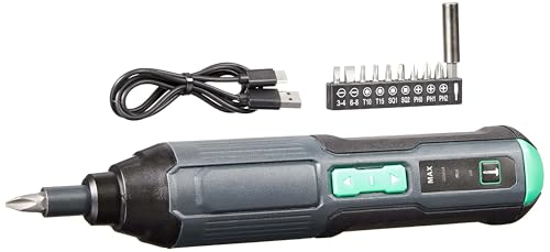 Amazon Basics by SKIL 4V Cordless Stick Screwdriver with 10-Piece Bit Set, USB Cable, LED Light, 3 Torque Settings