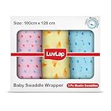 LuvLap 100% Cotton Muslin Baby Swaddles Set, Birds White Print, 0-18 Month+, Pack of 3
