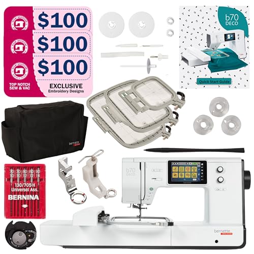 Bernette B70 Embroidery Machine Bundle - Heavy Duty Embroidery Machine with $300 Worth of Embroidery Tools and Accessories Great for Beginners and Experts