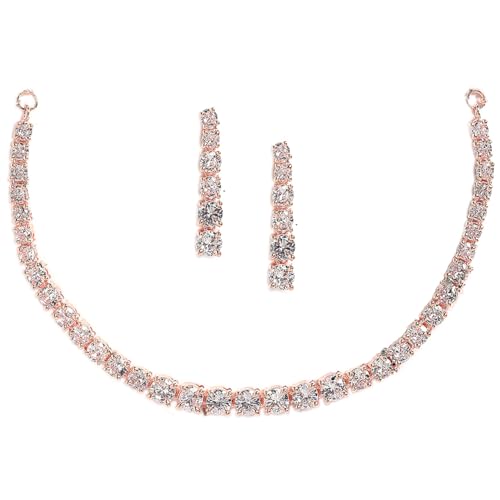 ZENEME Women Jewellery Set Classic Style AD/American Diamond Studded Rose Gold Plated Handcrafted Circle Necklace Set (Design 1) (Standard)(Multi)