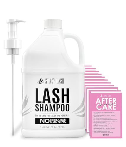 STACY LASH Eyelash Extension Shampoo 1US Gal / 128 fl.oz. / 3.78L / Eyelid Foaming Cleanser/Safe Wash for Extensions & Natural Lashes/Supplies for Professional & Home Use / 50 Aftercare Cards