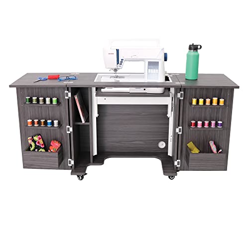 Kangaroo Bandicoot Sewing Cabinet with Lift – Quilting & Sewing Machine Table with Expandable Work Surface & Storage, Gray