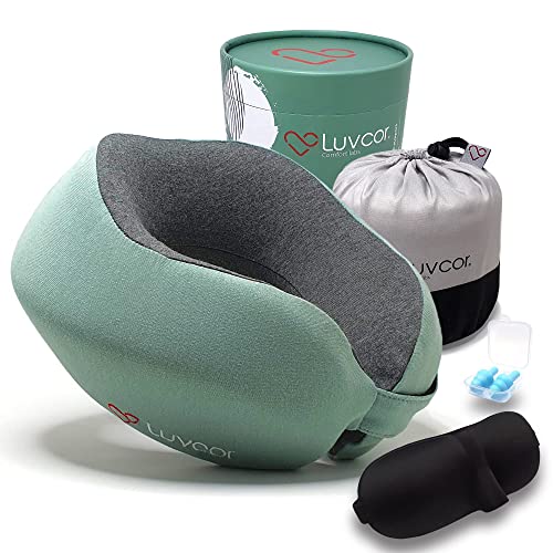 Luvcor Travel Neck Pillow for Sleeping on Flights, Aeroplanes, and Camping - Memory Foam Neck Pillow for Men and Women, Traveling Essentials
