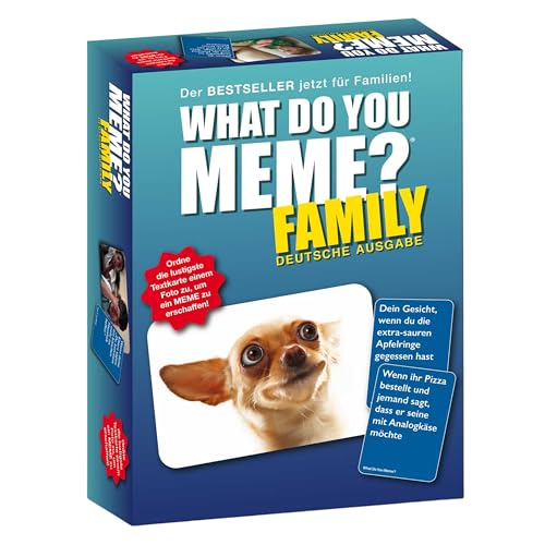 HUCH! | 882592 | What Do You Meme? Family | German Edition Family Game | Party Game | for 3 to 20 Players from 8 Years | With Many New Memes for Even More Fun