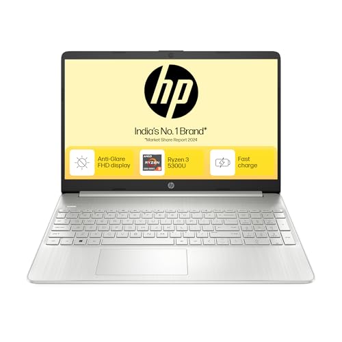 HP 15s, AMD Ryzen 3 5300U Laptop(8GB DDR4, 512GB SSD), 15.6"/39.6cm,FHD, Windows 11, MS Office 2019, Silver, 1.69kg, AMD Radeon Graphics, Dual Speakers, eq2143AU/eq2212au