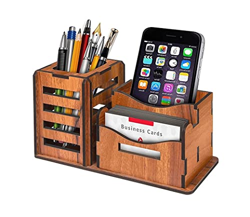 SakariyaSales 3 in 1 Pen Stand With Visiting Card & Mobile Holder Multipurpose Wooden Desk Organizer Pen And Pencil Stand For Office Table With Business Card Holder Box And Mobile Stand