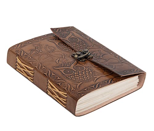 Owl EmbossÂ Leather Journal Diary with 200 Handmade unruled Pages, Vintage Leather Dairy for Travel, Leather Notebook for Girls and Boys 5 * 7 Inch