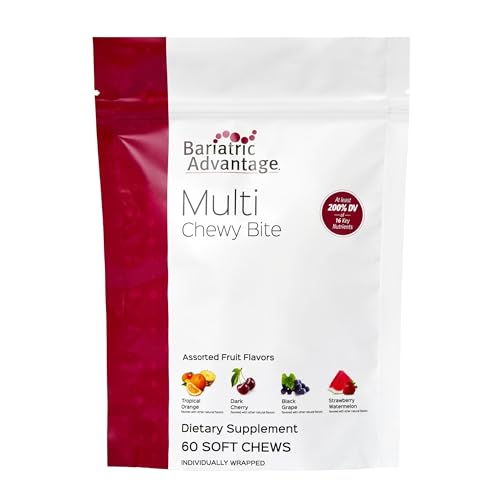 Bariatric Advantage Multi Chewy Bite - Soft Chew Multivitamin for Bariatric Surgery Patients - Chewable Multivitamin with Folic Acid, Vitamin D3 & More - Assorted Fruit Flavor - 60 Count
