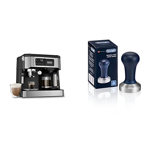 De'Longhi All-in-One Combination Coffee Maker & Espresso Machine + Advanced Adjustable Milk Frother for Cappuccino & Latte + Glass Coffee Pot 10-Cup, COM532M & DLSC058 Coffee Tamper
