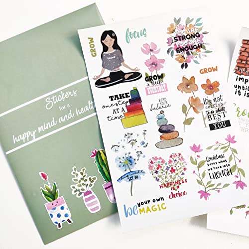 anujarusiya Happy Mind and Healthy Body Journal Stickers 60 Laminated Stickers Packed in an Envelope Wonderful Gift to Self(Paper)