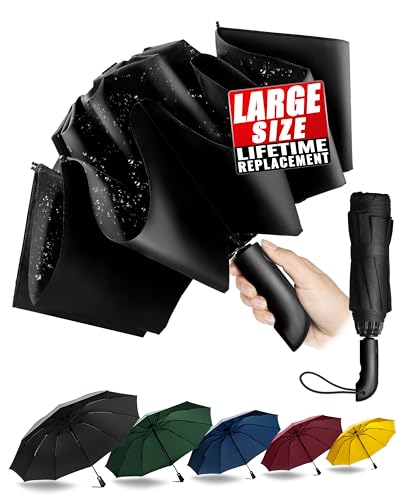 Chakipee Travel Inverted Umbrella Compact Windproof- Automatic reverse Umbrellas for Rain - Folding Portable 48inch Span, 10 Ribs Large Umbrella