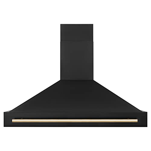 ZLINE 48" Black Stainless Steel Range Hood with Polished Gold Handle (BS655Z-48-G)