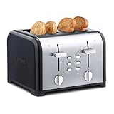 Kenmore Toaster 4 Slice - Extra Wide Slot Countertop Kitchen Appliance, Defrost Function, Grille-Pain, 9 Shade Settings, Compact Design, Easy Clean Crumb Tray, Bread Bagel, Stainless Steel & Black