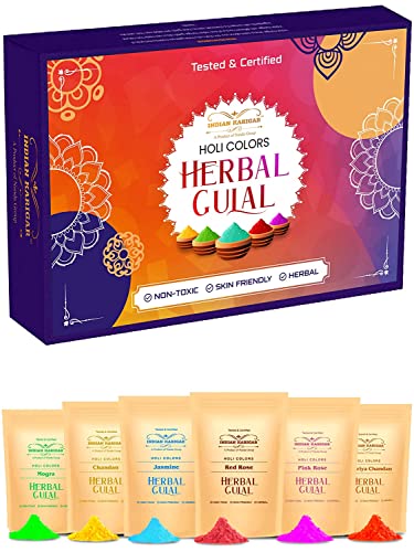 Indian Karigar Starch Holi Gulal for Holi Colour Herbal Gulal Organic for Family Non Toxic Holi Color Organic Skin Safe Holi Colors Holi Gifts Pack of 6 Multicolor