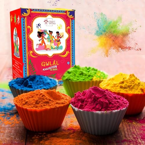 CraftVatika Natural Holi Colour - Organic Holi Gulal - | 400 Gram |Orange |Yellow |Red |Pink and Green -Pack of 5- (80gm X 5) Holi Gift Pack for Family Soft Skin Friendly 100% Safe