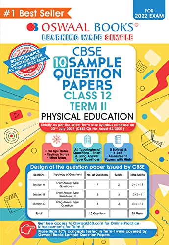 Oswaal CBSE Term 2 Physical Education Class 12 Sample Question Papers Book (For Term-2 2022 Exam)