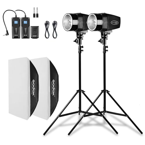 Godox Professional Studio Flash Kit for Photography, Strobe Lights Softbox Lighting Kit, 2x180W 5600K Compact Monolights with Flash Trigger, Softbox, Light Stands