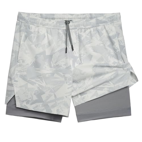 maamgic Mens Workout Shorts 2 in 1 Stretch 5" Gym Shorts Running Shorts with Compression Liner Zip Pocket