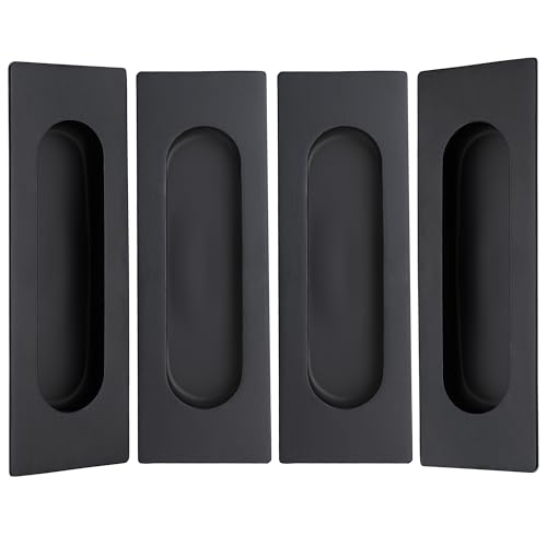 Malimali 6 Inch Recessed Pocket Flush Pulls for Sliding Barn Door Handle - Brushed Stainless Steel Rectangular Rect Pulls Hardware