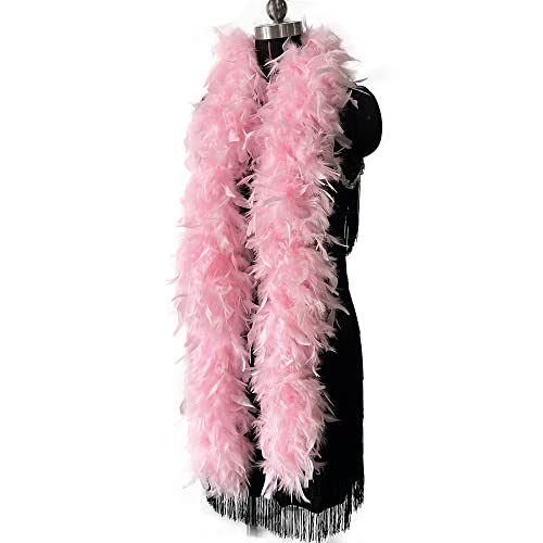 2 Yards 80g Turkey Chandelle Feather Boa for DIY Craft,Party Dancing Dress Up, Halloween Decoration-Light Pink