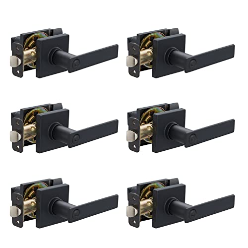 Amazon Basics Contemporary Stamford Interior Door Levers for Bedroom and Bathroom, Matte Black, 6-Pack