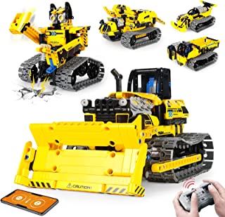 LECPOP 5 in 1 STEM Robot Toy Building Kit, 452 PCS Blocks App & Remote Control Engineering Toys Robotics for Kids Ages 8-12, RC Bulldozer Erector Sets for Boys Girls 6 7 9 10 11 13 14+ Birthday Gifts