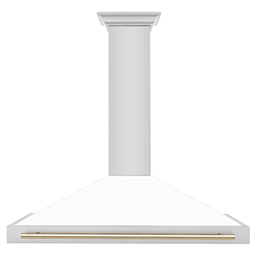 ZLINE 48 in. Autograph Edition Convertible Stainless Steel Range Hood with White Matte Shell and Polished Gold Accents (KB4STZ-WM48-G)