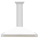 ZLINE 48" Autograph Edition Stainless Steel Range Hood with White Matte Shell and Gold Accents (KB4STZ-WM48-G)