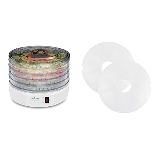 Electric Food Dehydrator Machine, Multi-Tier Kitchen Food Appliances, High-Heat Circulations- NutriChef PKFD12 & Nesco LM-2-6 13.5" Snackmaster Clean-A-Screen Food Dehydrators, 2 Count, White