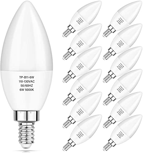 E12 Candelabra LED Bulbs 60W Equivalent, 6W Chandelier Light Bulbs 600 Lumens, B11 Candle lamp with Decorative Candelabra Base, Non-Dimmable