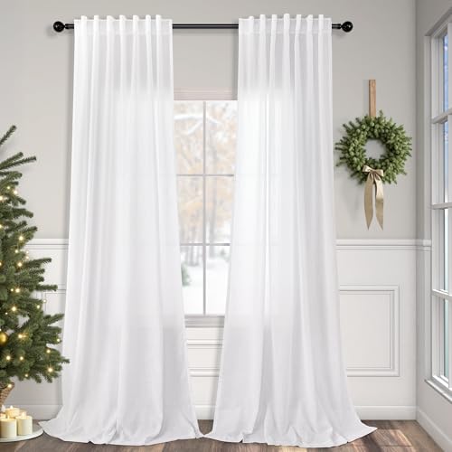 Pitalk Back Tab Linen Blend Sheer Curtains for Living Room
